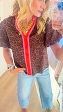 THML Leopard Print Colorblock Top