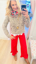 Tomato Red Ruffle Hem Pants