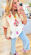 Cream Multi Embroidered Floral Detail Top