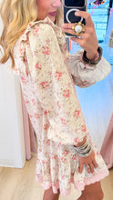 Beige Floral Oversized Collar Dress