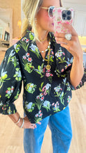 Black Botanical Print Blouse