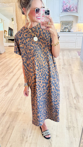 Leopard Short Sleeve Maxi Dress