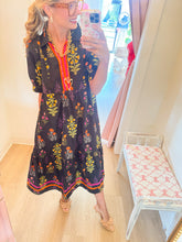 Black Floral Contrast Tiered Midi Dress