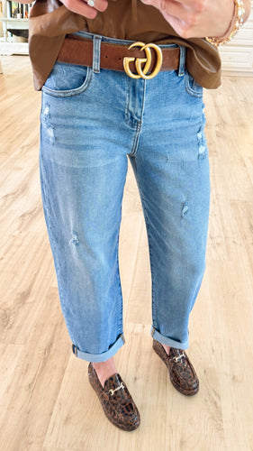 Risen Barrel Cuffed Hem Jeans