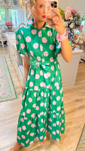Green and Pink Polka Dot Midi Dress – Charlotte Heart Boutique