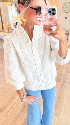 White Button-Down 3D Blouse