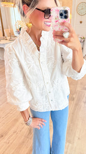 White Button-Down 3D Blouse