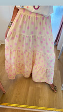 Ecru and Pink Polka Dot Tiered Maxi Skirt