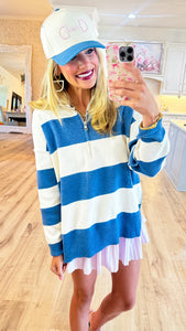 Blue and Off White Stripe Pullover Top