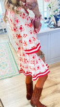 Red Floral Print Button Up Mini Dress