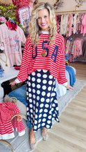 Navy Polka Dot Midi Skirt