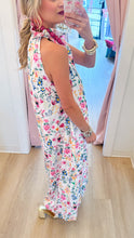 White Multi Garden Print Neck Tie Dress