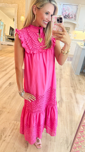 Magenta Eyelet Maxi Dress