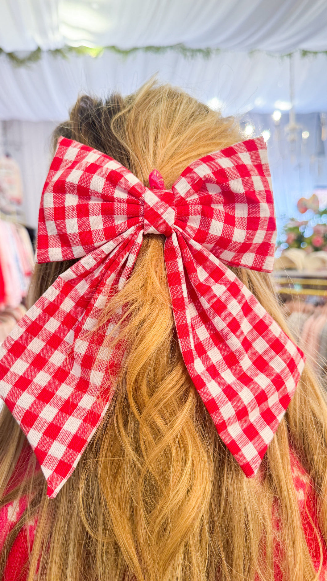 Red Gingham Hair Bow