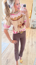 THML Beige Western Knit Short Sleeve Blouse