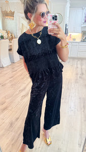 Black Velvet Ruffle Pant Set