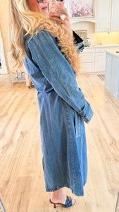 Long Denim Jacket with Fur Collar