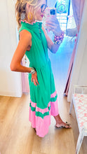 Green and Pink Colorblock Midi Dress