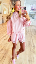 Baby Pink Bow Scallop Hem Lounge Set