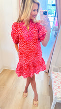 Pink and Red Animal Print Embroidered Dress