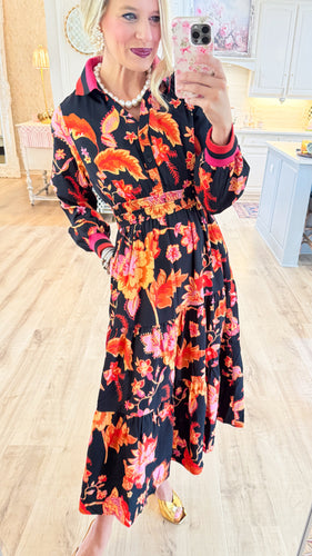 Black Multi Floral Midi Dress