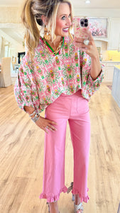 Rose Straight Leg Ruffle Hem Pants