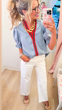 Washed Denim Puff Sleeve Top