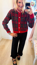 Red and Green Plaid Knit Cardigan