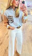 Blue Stripe Leopard Mix Print Top