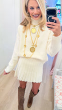 Cream Turtleneck Pleated Skirt Set