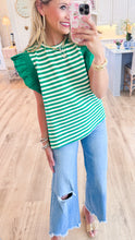 Emerald Stripe Ruffle Sleeve Top