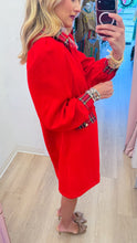 Red Tartan Plaid Accent Midi Dress