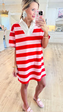 Pink and Red Stripe Collared Dress