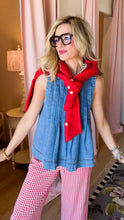Denim Pintuck Pleated Sleeveless Top