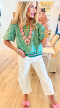 Green Jacquard Bubble Sleeve Top