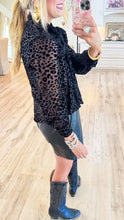 Black Leopard Burnout Velvet Button Down Top