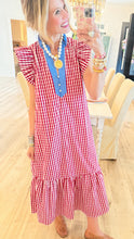 Red Gingham Flutter Sleeve Midi Dress