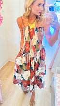 Teal Pleated Floral Midi Dress
