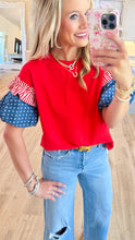 Red Accented Puff Sleeve Top