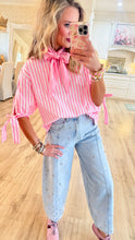 Neon Pink Stripe Bow Sleeve Top