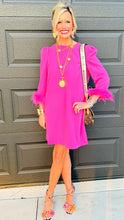 Hot Pink Feather Trim Shift Dress