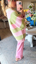 Pink and Green Stripe Knit Sweater