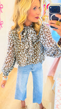Blue Combo Animal Print Balloon Sleeve Top