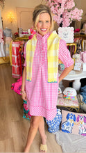 Pink Gingham Ruffle Collar Mini Dress