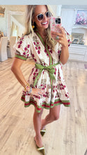 Ecru Floral Pattern Puff Sleeve Mini Dress