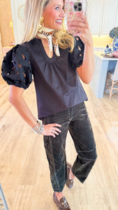 THML Black Eyelet Detail Puff Sleeve Blouse