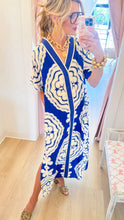 Blue V-Neck Mandala Print Maxi Dress