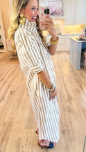 Taupe Stripe Ruffle Collar Dress