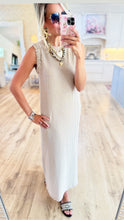 Khaki and Cream Stripe Sleeveless Dress