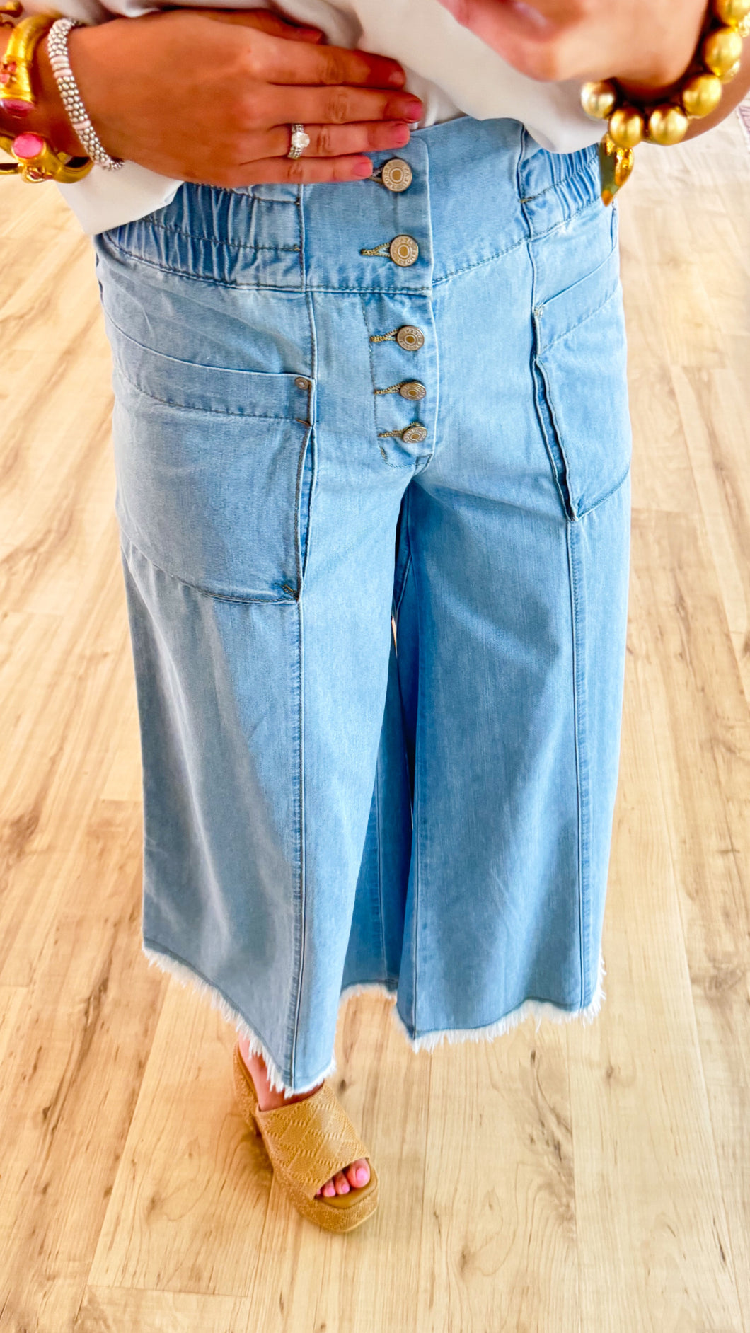 Light Denim Distressed Wide Leg Jeans